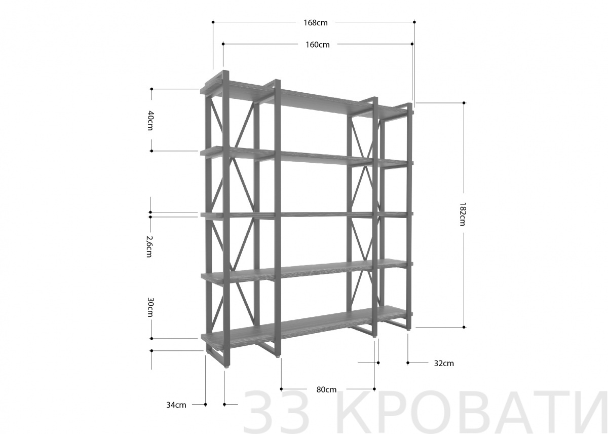 Схема стеллажа Айсберг Лофт 160х182-4 v3