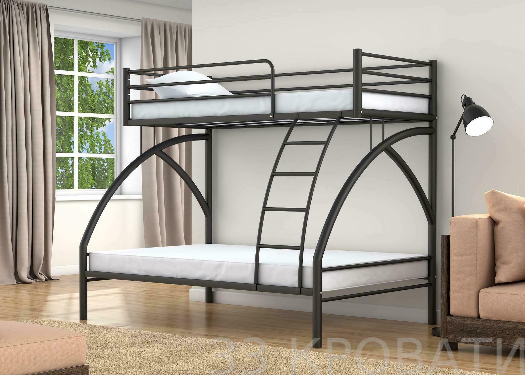 Двухъярусная металлическая кровать "Клео" (чёрный)